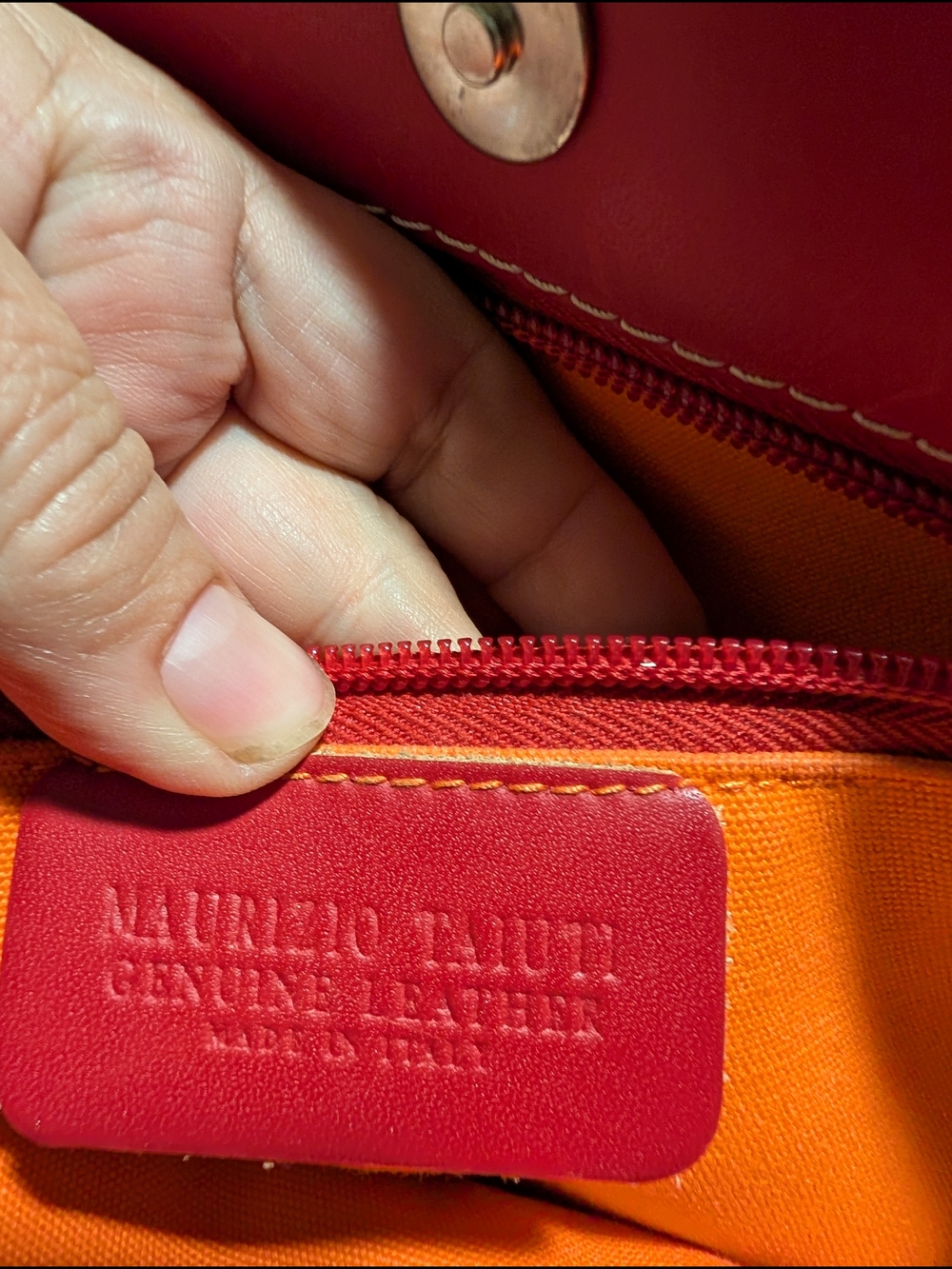 Maurizio Taiuti Leather Striped Tote in Brown and Red - Picture 8 of 8